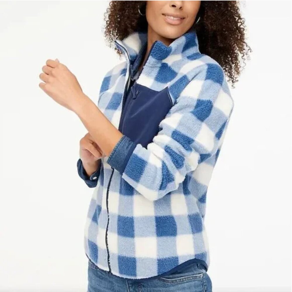 NWT J.Crew Factory Woven sherpa zip-up